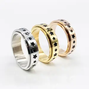 Spinner Ring Stars Worry Ring, Rotating Ring for Anxiety and Stress, Spin Fidget Ring help Worry Dermatillomania Skin Picking Adhd