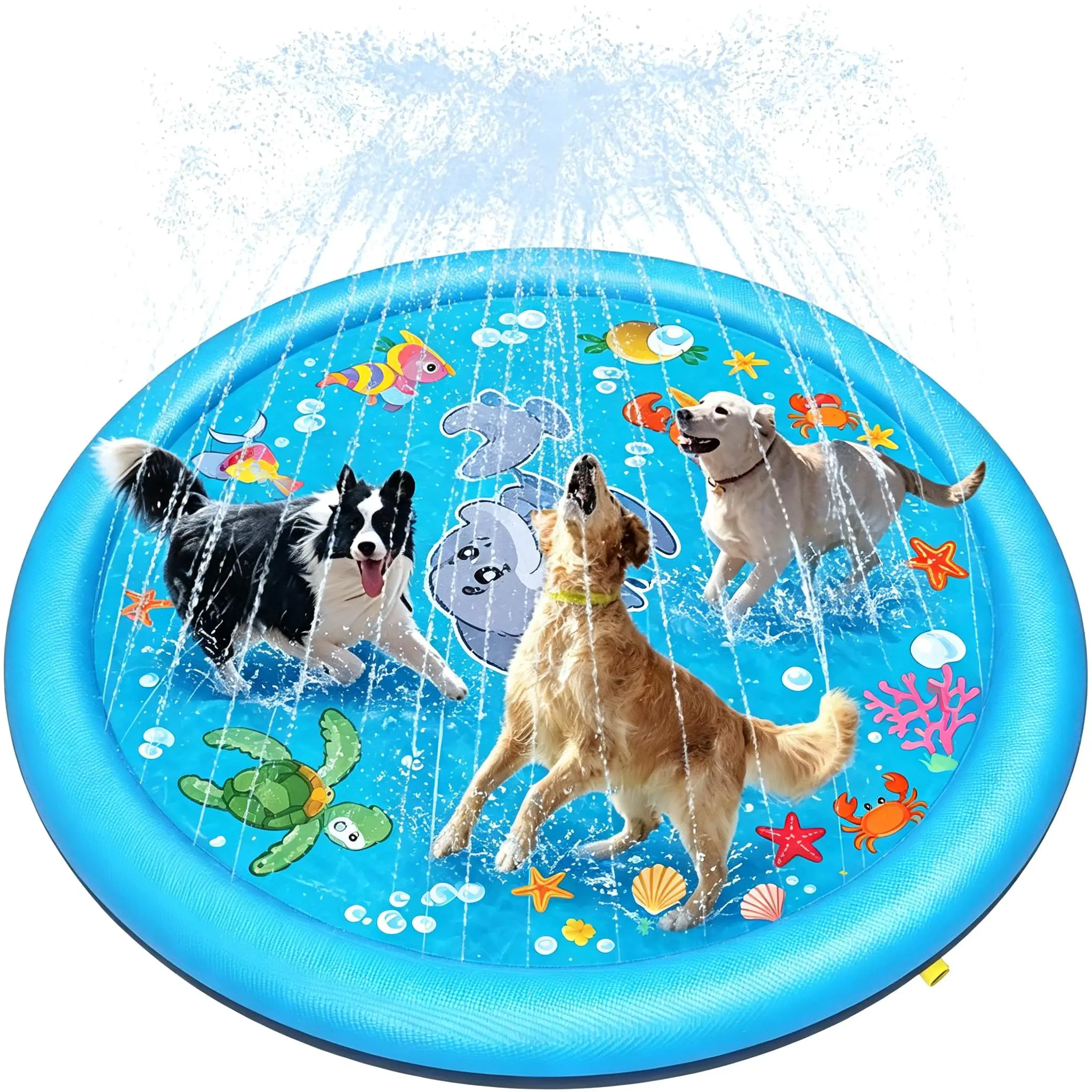 Splash 'N Play Dog Pool - Blue , Dog Pool with Spray Feature for Summer Fun & Cooling,Dog Pool, Anti-Slip Splash Pad for Dogs,40 in, Blue | 0.58 mm Thickened Water Mat for Large Breeds and Kids, with Backyard Sprinklers for Summer Play