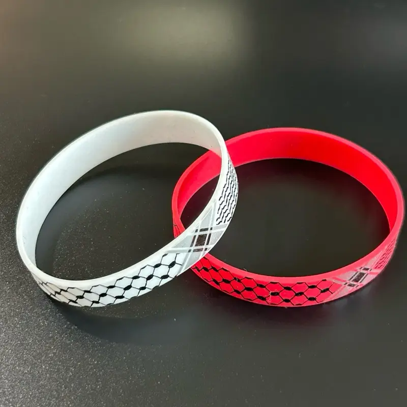 Silicone Keffiyeh Bracelet – Red or White Wristband