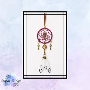 Enchanted Key Dreamcatcher - Steampunk-Inspired Magenta Home Decor Wall Hanging