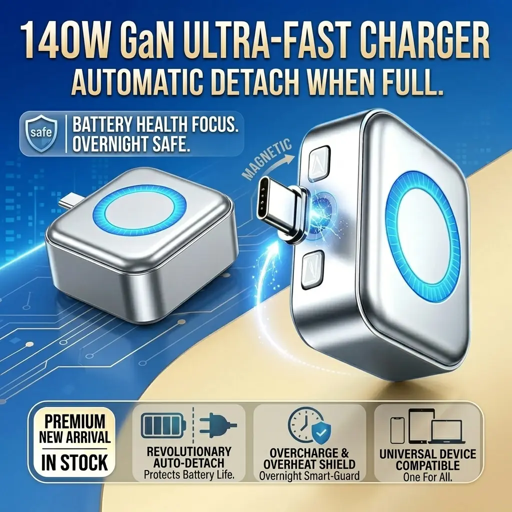 140W Smart Auto Disconnect Charger, Latest Version Charging Protector with Auto Stop Feature, Safe for Overnight Charging, Universal for USB C Cables, Mobile Phones and Laptops