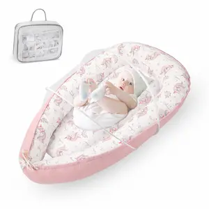 Benazcap Portable Baby Cushion with Mosquito Net – Soft, Breathable, Lightweight Design for Home & Travel Playtime,Supervised Use