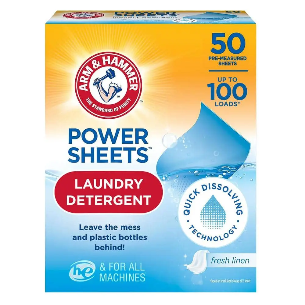 Fresh Linen Scent Concentrated Power Laundry Detergent Dissolving Sheets - 50-Count Recyclable Box, Deep Cleaning, Eco-Friendly Household Cleaner, Travel Size, Portable, All Seasons Use