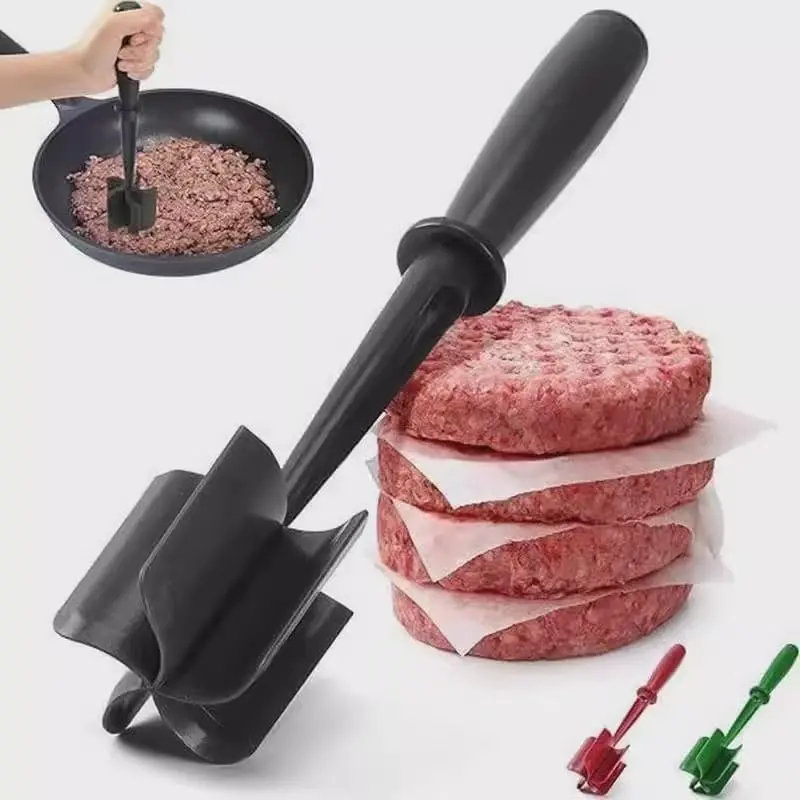 Premium Meat Chopper Tool- 5 Curve Blade Ground Beef Smasher Tool - Heat-Resistant Nylon Meat Masher for Ground Beef, Hamburger, Potatoes - Non-Stick Ground Meat Chopper for Easy Mixing - Black Heat-Resistant Silicone Spatula Set