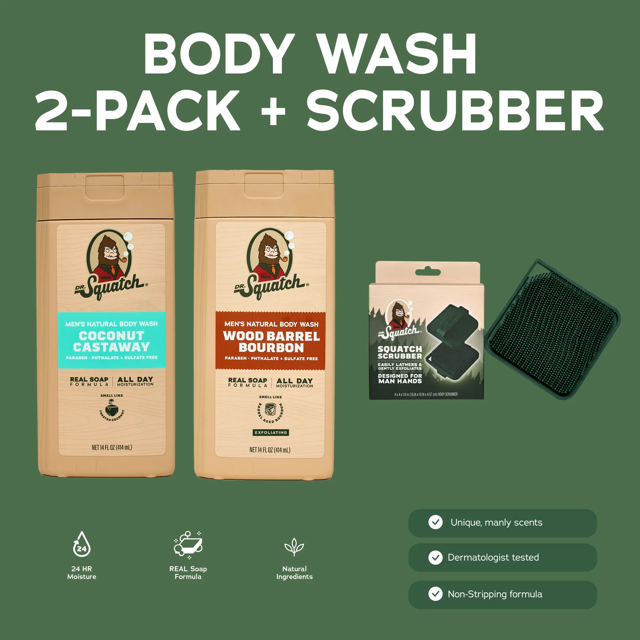 Natural Body Wash 2-Pack + Scrubber - Dr. Squatch | Mens Gifts | Gifts for Him Natural Body Wash 2-Pack + Scrubber - Dr. Squatch | Mens Gifts | Gifts for Him