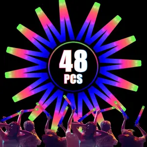 48/96 Pcs LED Foam Glow Sticks, Glow Sticks Bulk Light Up Party Favors For Kids 4-8 8-12 Glow In The Dark Party Supplies For Boys Girls Adults Halloween Wedding Birthday Christmas Gifts Carnival Concert Valentine's Day Gifts