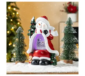 Glitzhome Christmas Resin Lighted Santa SnowmanWaterglobe
