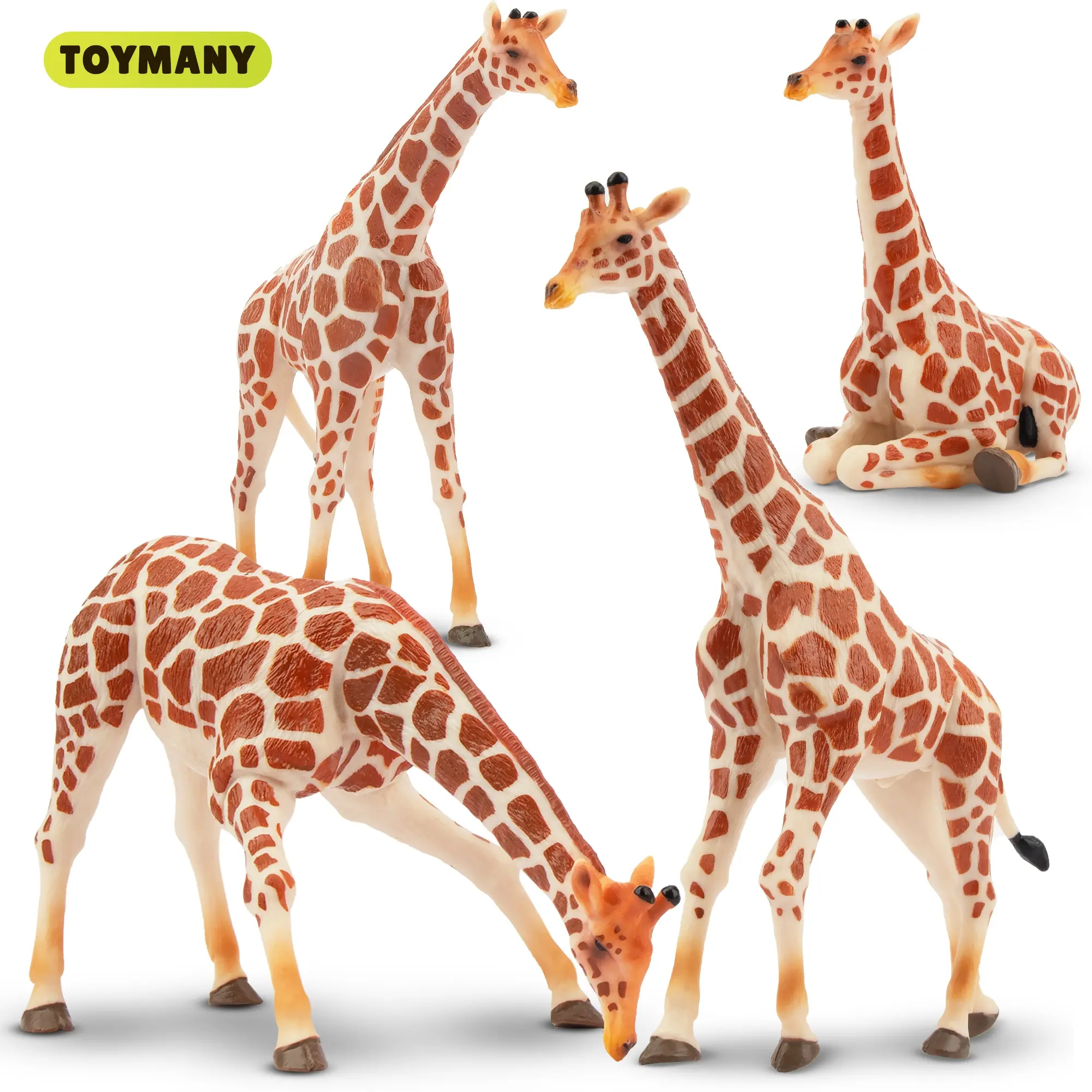 TOYMANY 4PCS Realistic Giraffe Family Figurines Set - 2-6" Unisex Educational Miniature Realistic Plastic Character Animals, Age 3+, Decorative Ornamental Novelty Cake Toppers for Kids' Gifts, Miniature Realistic Animals, Plastic Figure Animals