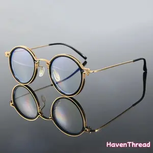 Unisex Premium Round Shape Full Rim Metal Frame Anti-Blue Light Glasses, Clear-Lens Lightweight Eyeglasses for Office Computer Daily Wear