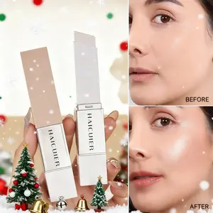 Dual-Head Color-Changing Foundation Stick with Brush Head, Natural Finish, Conceals Pores, Long-Lasting, Perfect for Parties and Holidays, Poreless Stick Foundation