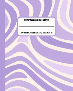 Composition Notebook: Preppy Purple Groovy Waves Aesthetic, Wide Ruled Paper, 7.5 X 9.25 Inches, 100 Pages