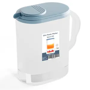 Tribello Slim Plastic Water Pitcher with Lid, 1 Gallon Capacity, Clear Plastic Pitcher Perfect for Mixing Fruit Drinks and Homemade Beverages, Dishwasher Safe