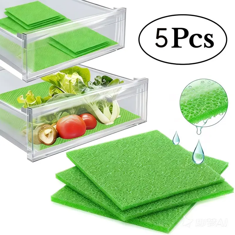5-Pack Fruit and Vegetable Freshness Mats, Reusable Refrigerator Drawer Liner, Shelf Protector, Durable Storage Solution, Durable Design, Shelf Liners