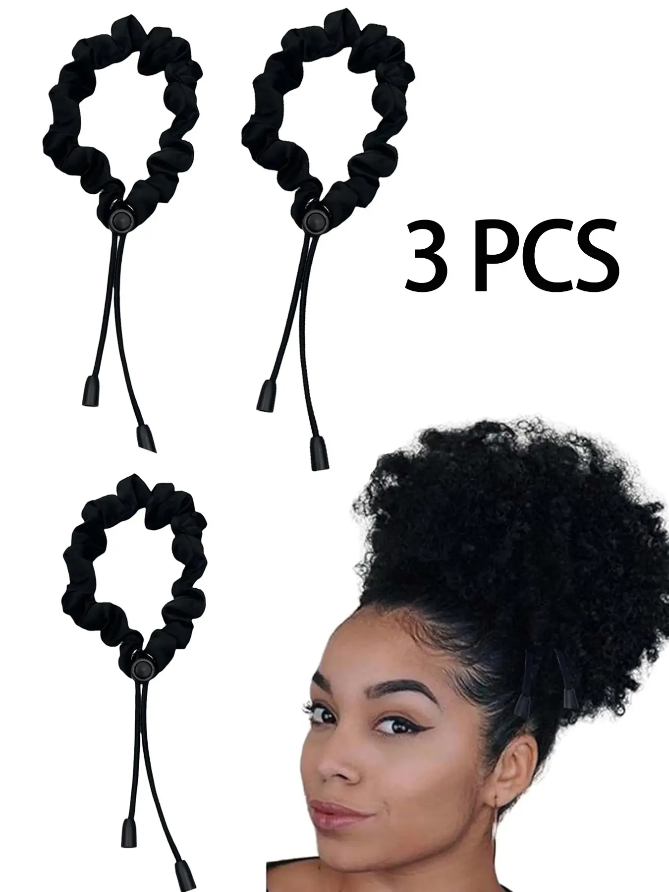 3 Pcs Adjust Satin Hair Tie, Satin Scrunchies, Elastic Band Scrunchies for Women Girls, Adjustable Hair Ties for 4c Girlie Thick Curly Natural Hair, No Damage Hair Accessories for Afro Puff Loc Ponytails, Ponytail Holders, Hair Styling Accessories