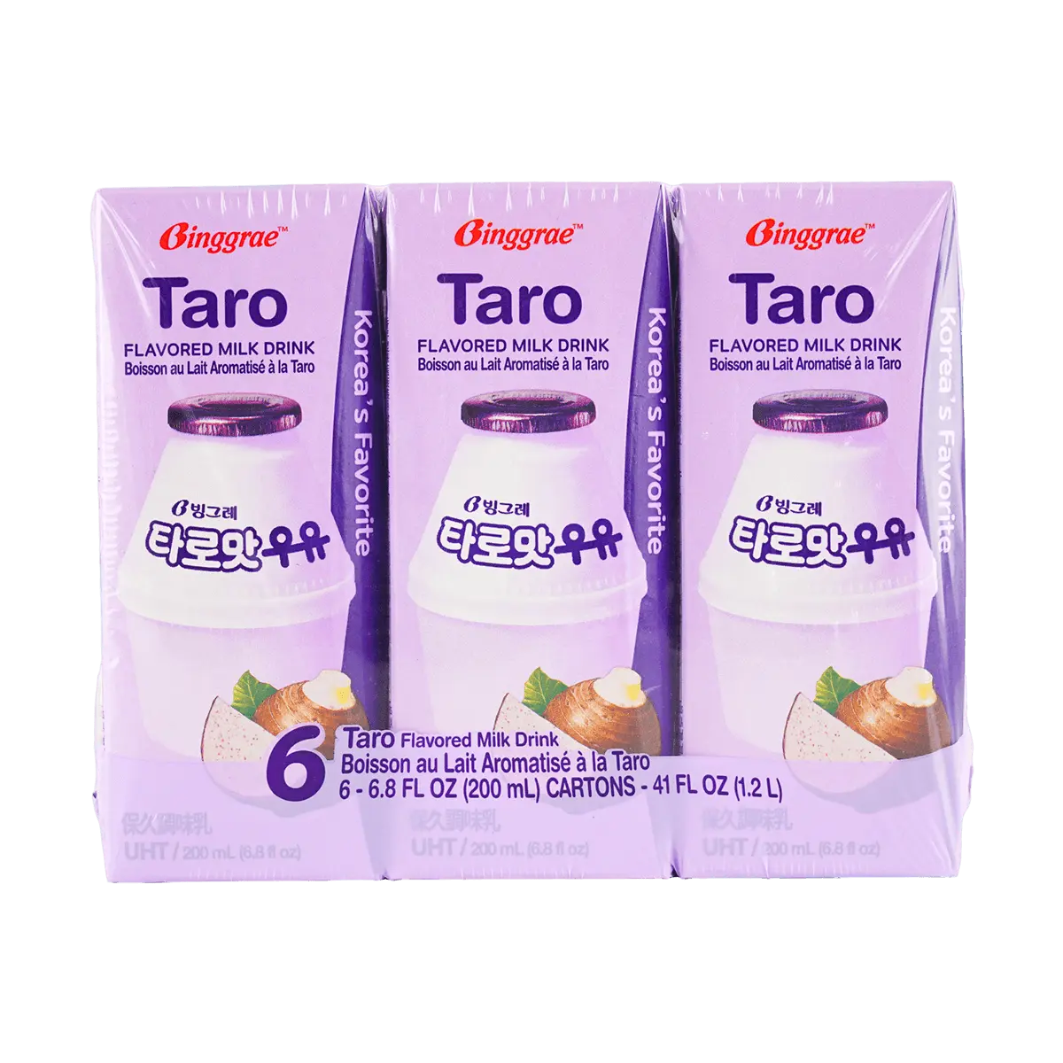 BINGGRAE Korean Taro Milk 6-Pack | Affordable Breakfast Essential | 6 x 200ml