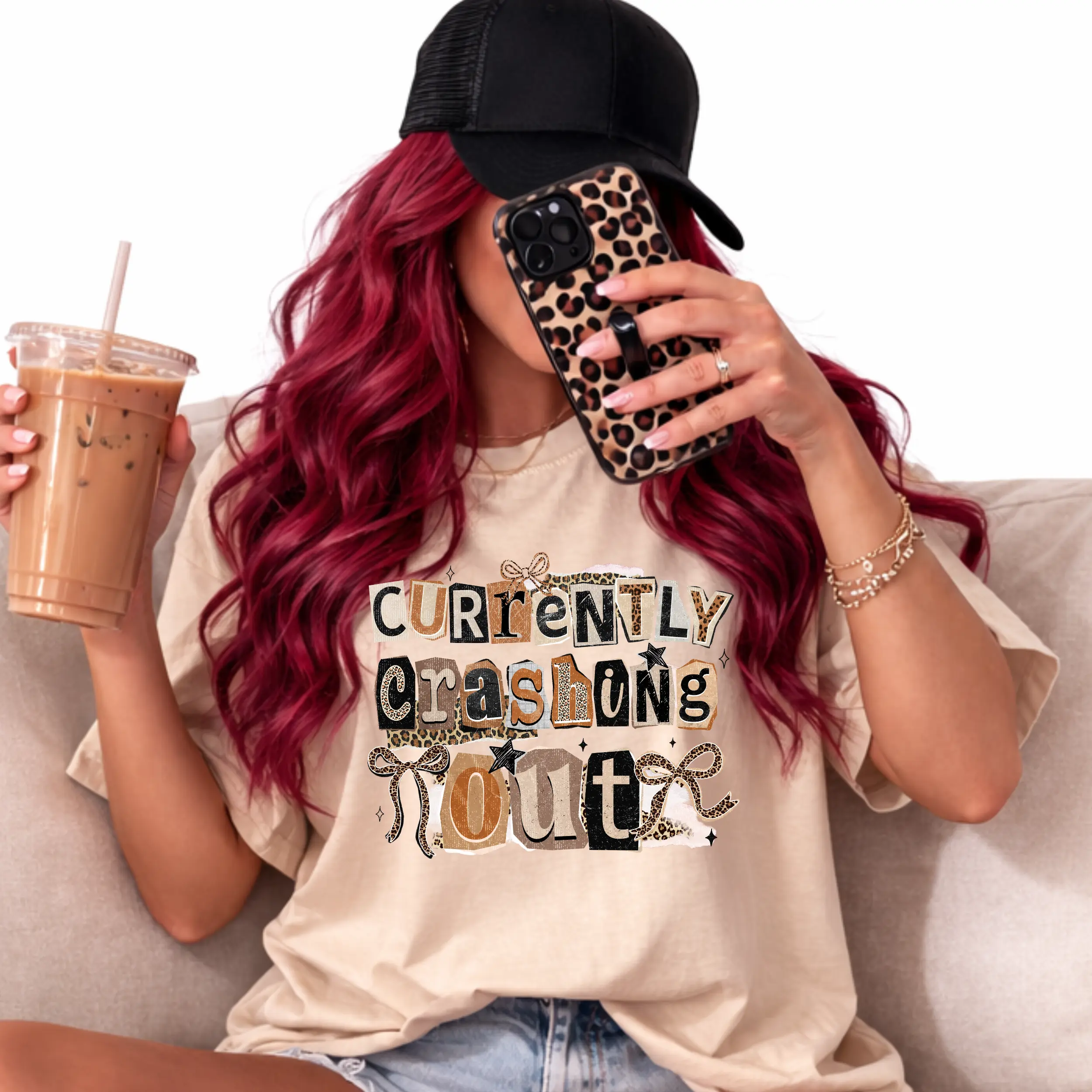 Women's Casual Short-Sleeve Graphic T-Shirt - 100% Breathable Cotton Fabric, Vintage Relaxed Fit, Muted Tones Round Neck Layering Top, Tshirt, Graphic Print, Vintage Loose, Midweight Cotton, Relaxed Crew, Ribbon, Ribbed, Tee, Knit, Collage Lettering, All