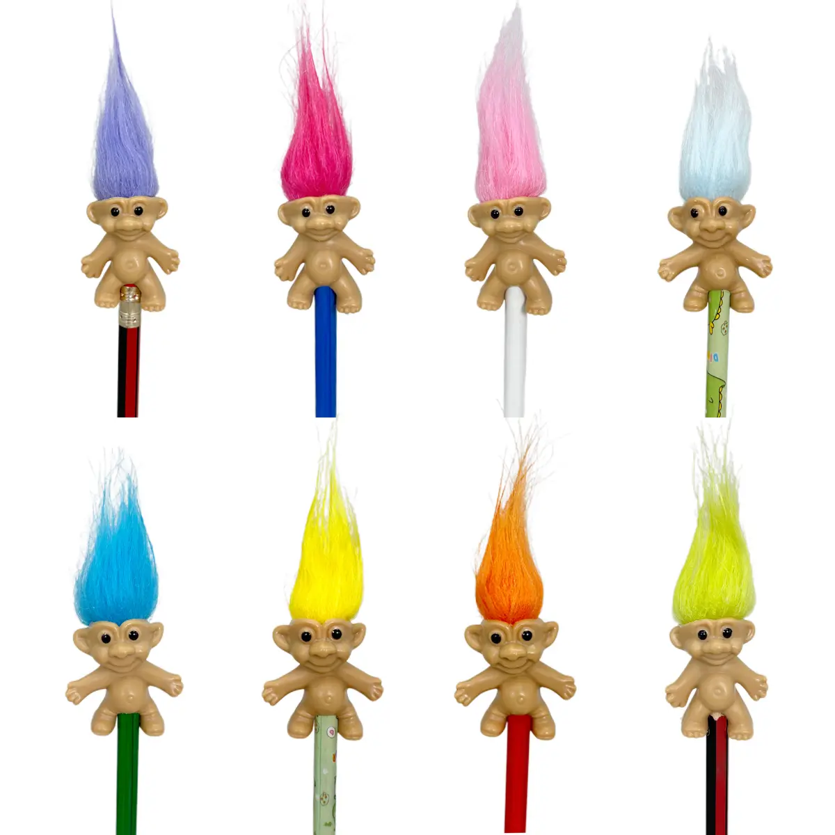 YINTLILOCN 8PCS Vintage Troll Doll Pencil Toppers, Colorful Hair Mini Pencil Accessories for School Supplies & Stationery, 80s Retro Party Favors, Kids Classroom Prizes, Birthday Gifts & Collectibles, Pencils Not Included