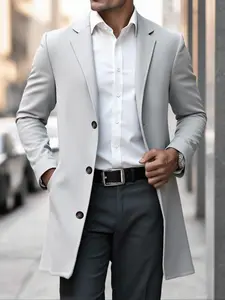 Unisex Long Sleeve Casual Jacket Coat, Plain Color Pocket Design Windbreaker, Comfortable Mid-Length Outerwear for All Seasons