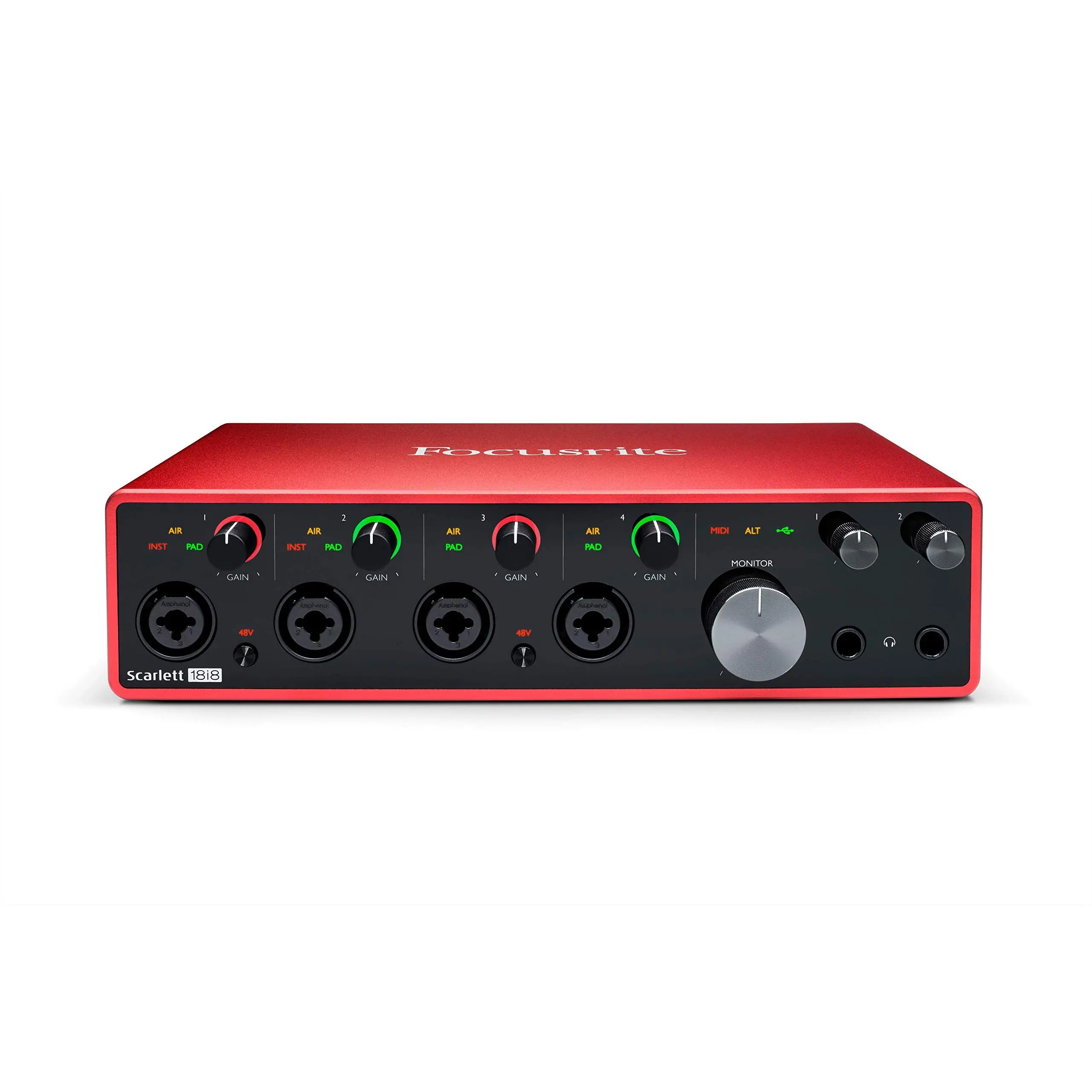 Focusrite Scarlett 18i8 3rd Gen USB Audio Interface - Podcast Studio Recording & Producing Equipment with Plug Compatibility, Noise Reduction, Windows/macOS Support, Dual Headphone Outputs, Low Latency, High-Fidelity Quality, Transparent Playback, Podcast