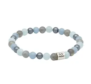 Aquarius Zodiac Elastic Bracelet - 6mm Beads Labradorite, Angelite, Hematite, Aquamarine