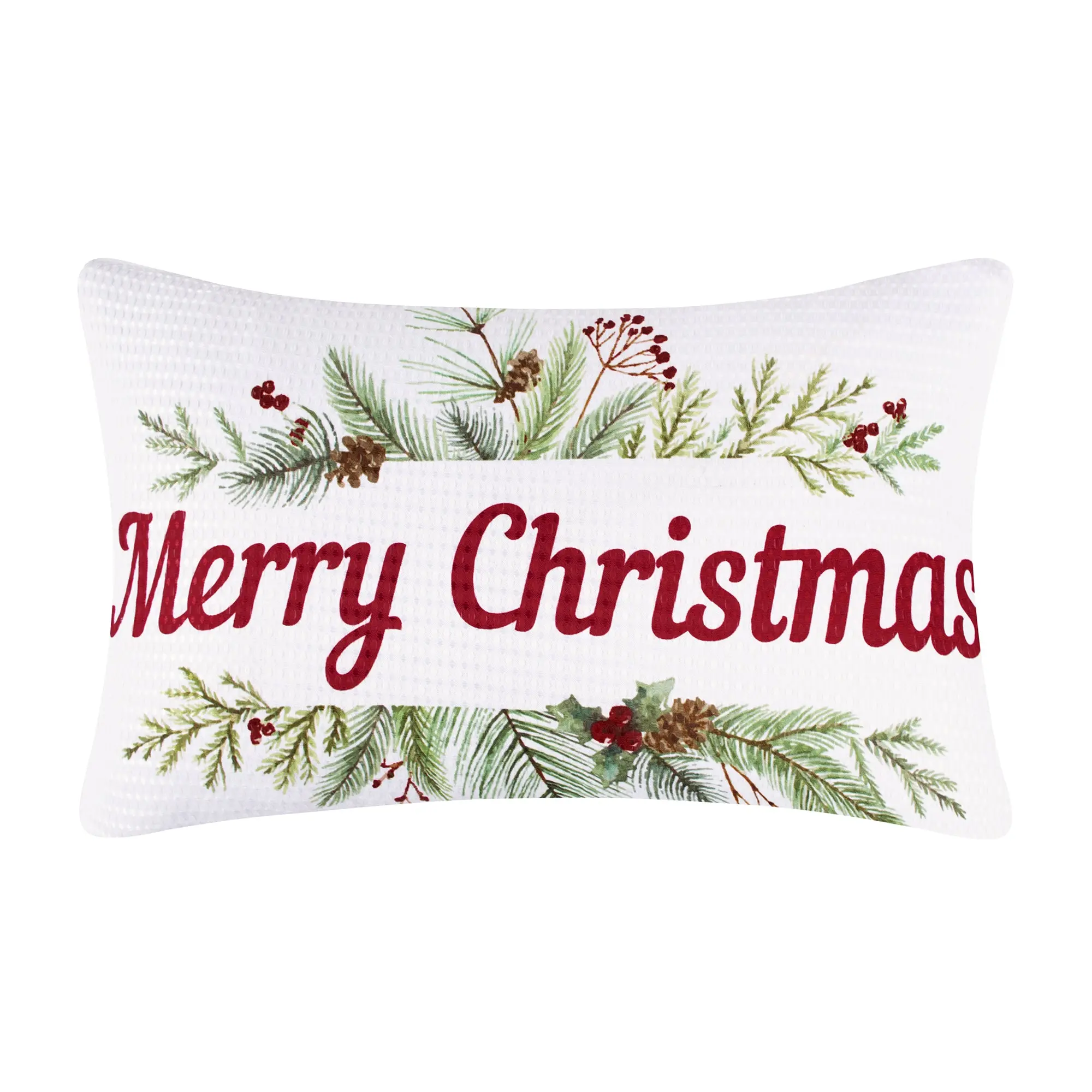 12x24in Feather-Fill Soft Christmas Decorative Pillow - Pine & Plaid Printed, Embroidered Pine Branches Accent Pillow for Room Decor, Bedroom Sofa, Cozy Corner, Cozy Bed Setup, Snug as a Bug in a Rug