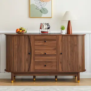 Giratree Mid-Century Modern Fluted Sideboard Buffet, Oval Curved Edge Storage Cabinet with Drawers, Stylish Storage Solution for Living or Dining Room