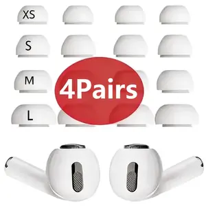 4 Pairs Replacement Ear Tips for AirPods Pro/pro 2, Soft Silicone, Non-Slip, Dust-Proof, Compatible with Noise Cancellation Holes, Durable