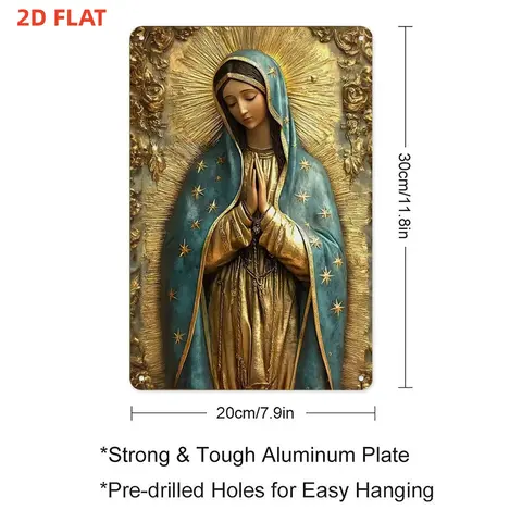 Rustic Vintage Iron Religious Virgin Mary Tin Sign - 7.87x11.8in/30x20cm, 1Pc Hanging Wall Plaque, Marian Artwork Inspirational Home Decor, Devotion Focal Piece for Bedroom, Study, Unique Gift