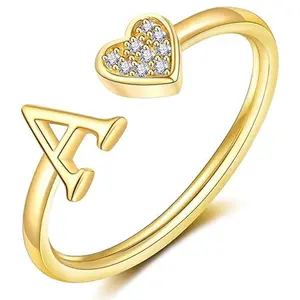 Women's heart-shaped initial ring, gold-plated heart-shaped initial ring, women's stackable rings, adjustable initial ring, jewelry gift