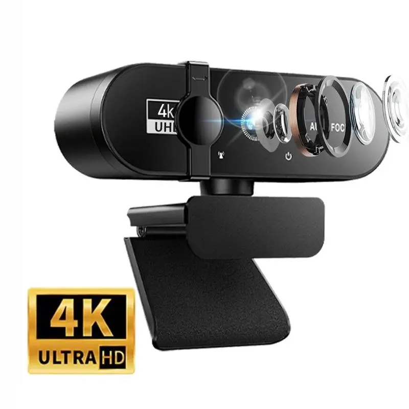 4K/2K Webcam with Privacy Cover, Auto-focus & Exposure USB Webcam, Autofocus Webcam, Webcam Streaming Camera, 360° Rotation Universal Compatibility Webcam for Online Learning, Remote Work