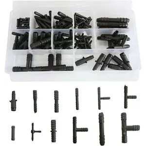 Vacuum Line Connector Assortment, 12 Sizes Heat Resistance Nylon Auto Tubing Straight Connector & Tee Reducer Set, Barbed Type Automotive Vacuum Line Fitting Replacement Accessories (113PCS)