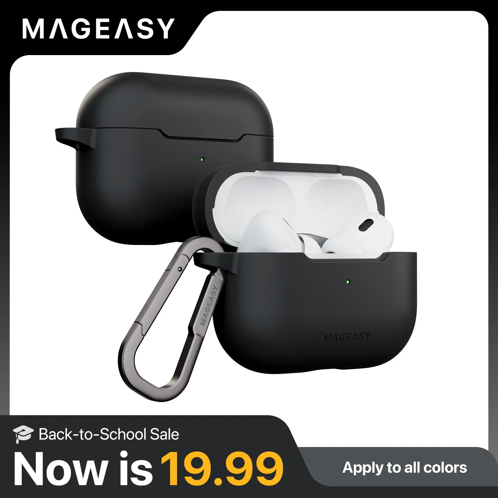 MAGEASY Skin AirPods Case for AirPods Pro 1 & 2, AirPods Pro 3 & AirPods 4 - Shockproof Protective, Stain-Resistant, Skin-Friendly, Support Wireless Charging (Black/Starlight White/Desert Green/Mirage Gray/Shell Pink/Cosmic Silver)