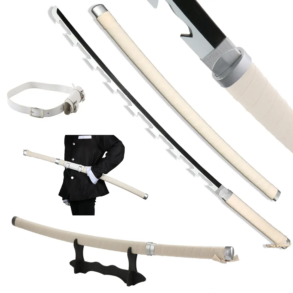41 In Anime Bamboo Wooden Dull Blade Katana Sword, Demon Slayer Hashibira Inosuke Cosplay Prop with Belt, Holder & Stand Display for Halloween Role Playing Collection, Cosplay Role Play, Samurai Katana, Birthday, Plastic, Decoration, Christmas Gift, Cospl