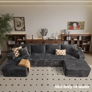 【#TikTokShopDealsforYouDays】【3 Packages Shipping】132" U-Shaped Cloud Sectional Couch Plush Corduroy Modular Sofa with Double Chaise No Assembly Deep Seat Boneless Sofa Set for Living Room #SummerVibes