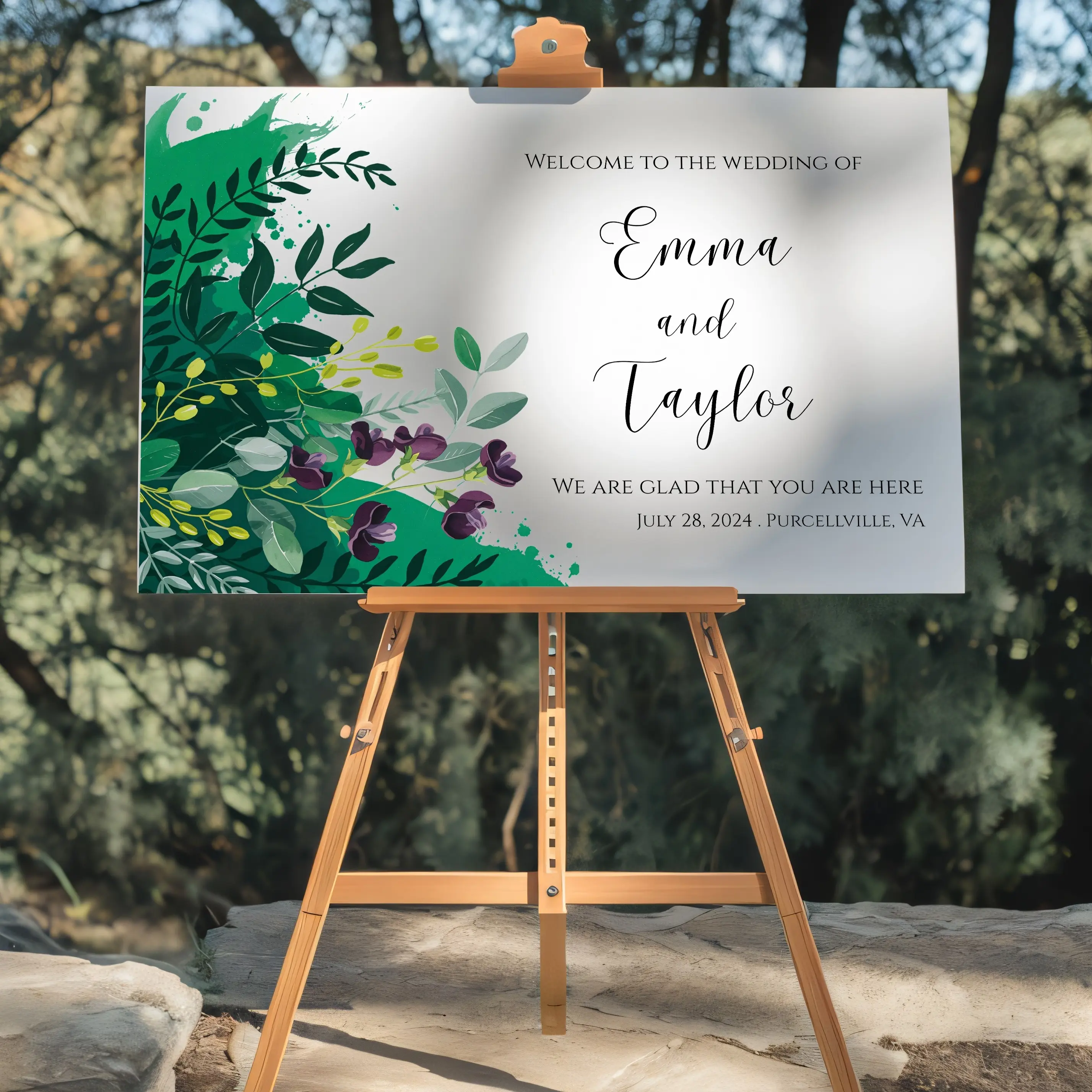 Personalized Wedding Welcome Sign - Simple Minimalistic Modern Design for Wedding Reception & Rehearsal Dinner Decor - Customizable with Names Date & Event Location - Available in Multiple Sizes & Materials - Perfect for Entryways & Easel Displays Boho