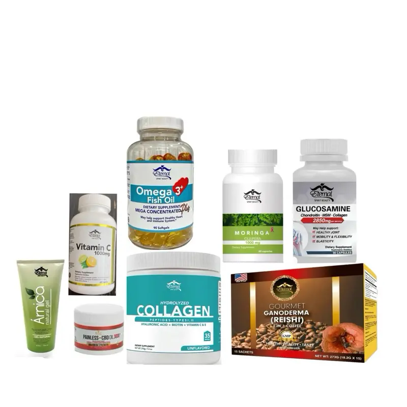 Eternal Spirit Beauty Kit De Arthritis with Vitamin C Omega 3 6 9 Moringa Glucosamine Hydrolyzed Collagen & Ganoderma Reishi