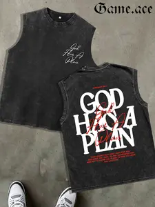 1 PCS  Tank Top, "God Has A Plan" Jeremiah 29:11 Faith Quote Graphic Print, Casual Christian Streetwear, 100% Cotton Breathable Unisex Vest, Ideal for Daily Wear, Casual Outings, Great Gift for Faith & Christian Style Lovers