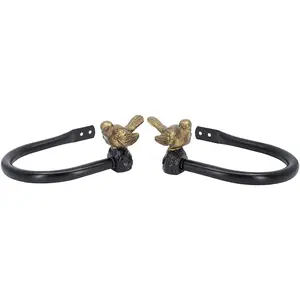 MERIVILLE Set of 2 Decorative Bird Window Curtain Holdbacks for Draperies, Renaissance Gold