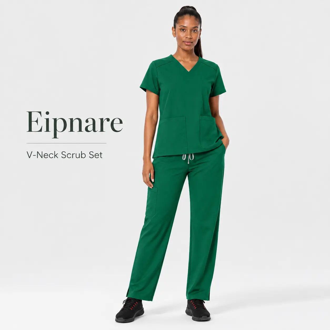 Eipnare Women's Scrubs Set, V-Neck Top & Straight Leg Pants, 9 Pockets, Stretch Lightweight Medical Uniform for Nurses, Dental & Vet Tech