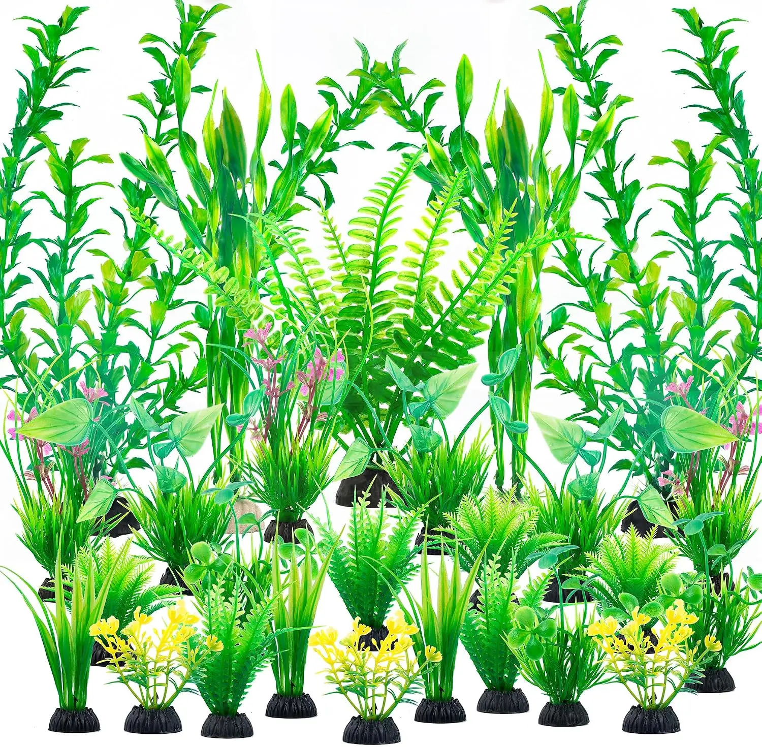 Aquarium Artificial Green Plastic Plants Decorations 26 PCS Large Fish Tank Accessories Goldfish Betta Tank Decor