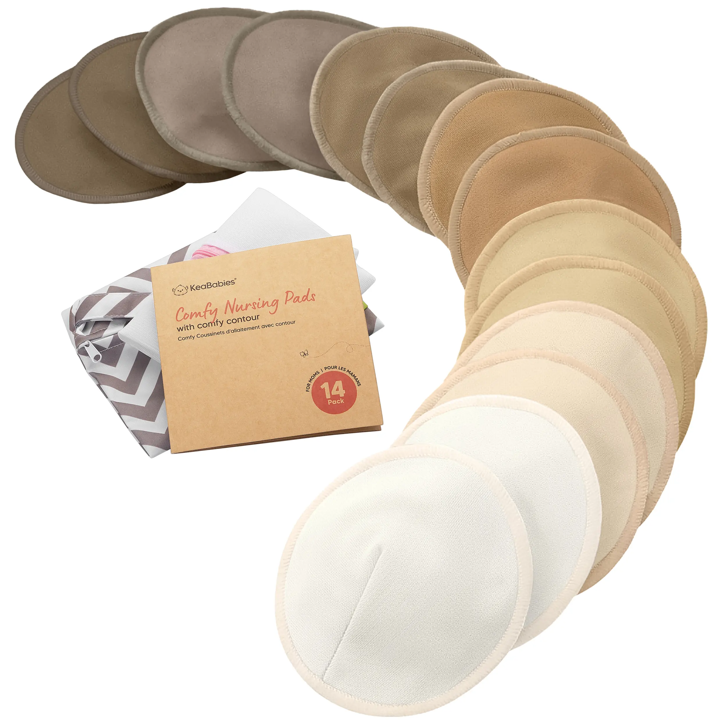 Organic Nursing Pads - 14 Washable Breast Pads for Breastfeeding, Wash Bag, Viscose Derived from Bamboo Reusable Nipple Covers for Breastfeeding Essentials, Soft & Absorbent