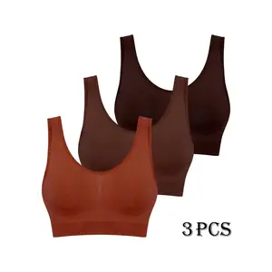 Women's Seamless Sports Bras 3 Pack | Lightweight Non-Padded Comfort Support Shock-Absorbing Bras for Daily Active Fitness Yoga Gym