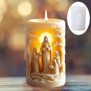 Hand Praying Jesus Relief Cylinder Candle Silicone Mold, Goddess Mary Prayer Relief Resin Silicone Mold, Easter Gift Craft Mould