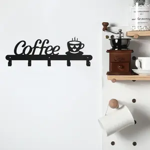 Metal Coffee Mug Rack for Wall – Wall-Mounted Coffee Cup Holder with Hooks for Coats and More | Stylish and Functional Coat Hanger | Ideal for Kitchen and Home Organization