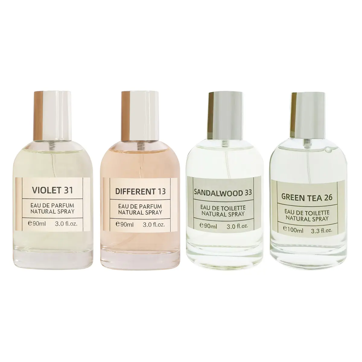 EBC Bundle of Perfumes! Violet 31, Different 13, Eau de Parfum and Sandalwood 33, Grean Tea 26, Natural Spray Cologne for Men - 90ml
