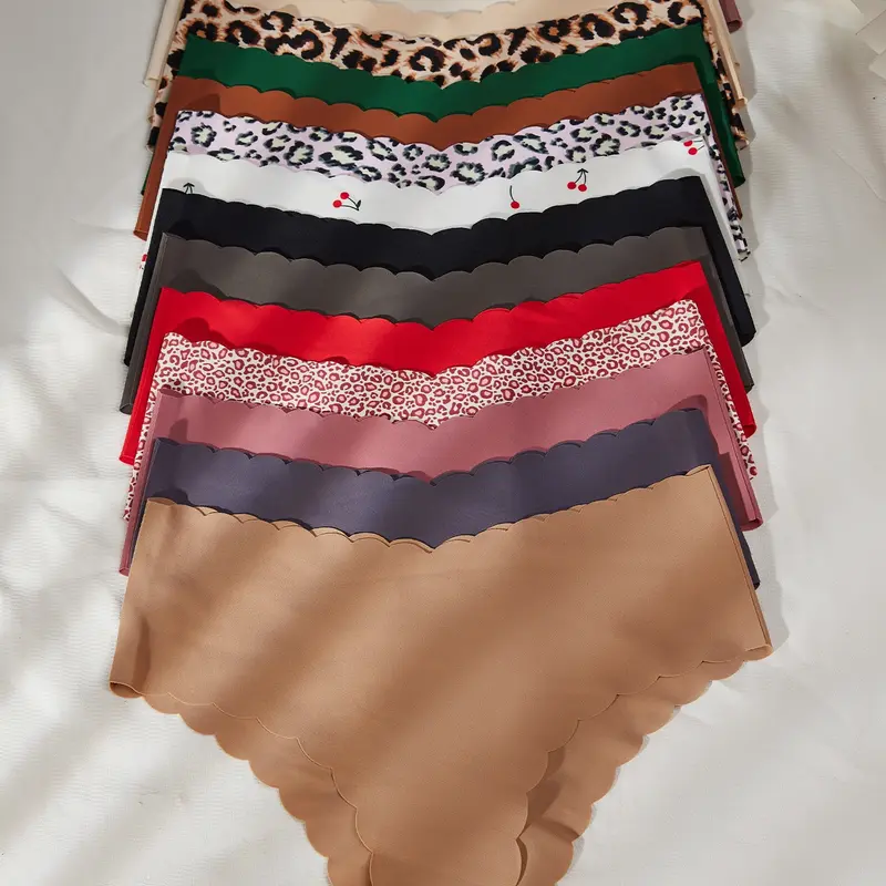 Pack of 5/6/7/10 women's one-piece triangle panties, Breathable Stretch Panties, Stretchy Panty, with wavy edges, featuring leopard print, cherry patterns, comfortable, skin-friendly, breathable underwear suitable for all seasons