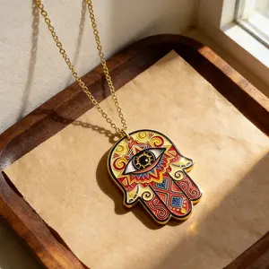 Limited Edition Hamsa Hand Amulet Necklace Classic Evil Eye Protection for Good Luck Unique Collectible Jewelry