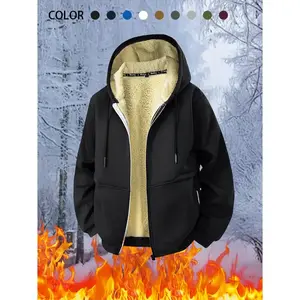 Cozy and Warm Lined Hooded Jacket for Men - Casual Zip-Up Jacket with Pockets, Ideal for Autumn/Winter Coats   Stylish Jackets   Thick Menswear Tops   Plain Western Clothing   Western Wear for Men