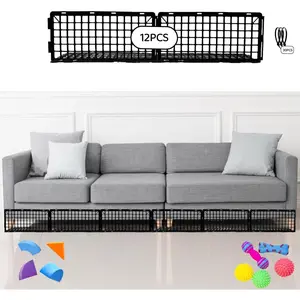 12Pcs Under Couch Blockers for Pets, Adjustable Plastic Under Bed Blockers, Furniture Barriers for Toys Dogs Cats (Black)