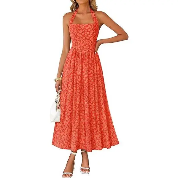 ZESICA Women's Summer Sleeveless Floral Midi Dresses 2026 Halter Neck Wedding Guest Cocktail Party Flowy A Line Long Dress